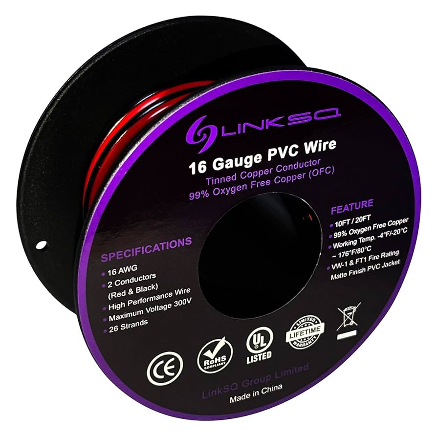 LINKSQ UL Listed 2468 VW-1 FT1 (10FT) 16 Gauge 2 Conductor